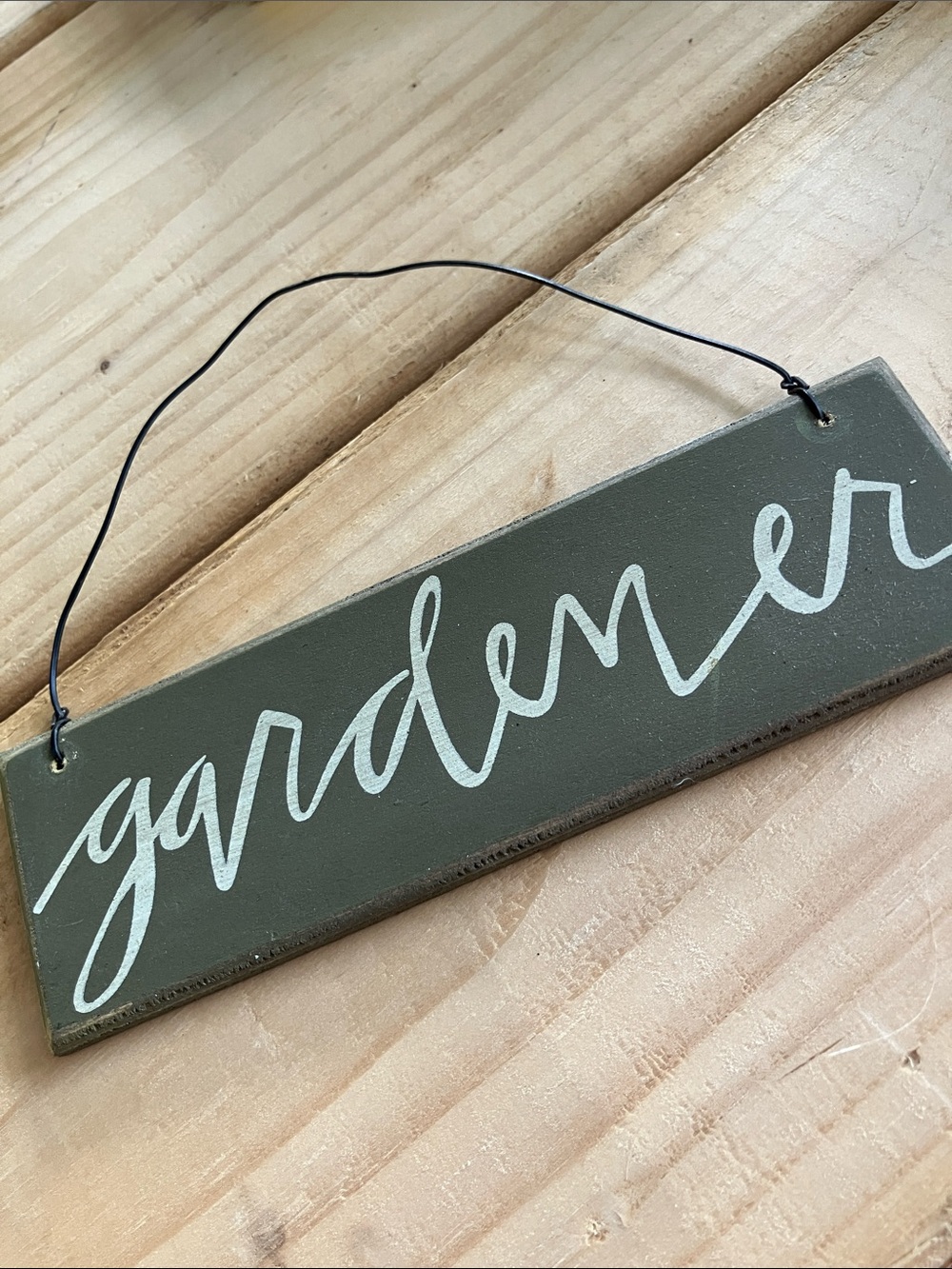 Rustic Olive Green "Gardener" Hanging Wall Sign by